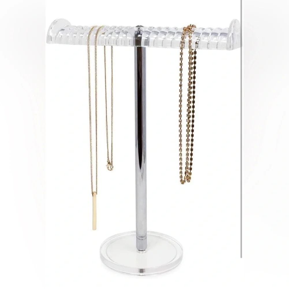 Isaac Jacobs Clear Acrylic Necklace & Bracelet Holder (8” inch T-Bar), Set of 2